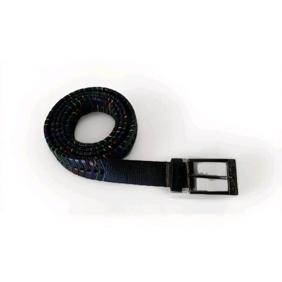 Robert‎ Graham Warrick Black Leather Belt Rainbow 59". New - Picture 1 of 8